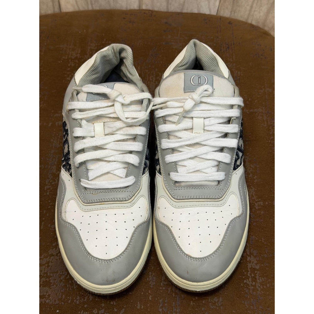 Dior B27 Low Top Sneakers Grey White Oblique Monogram Leather Mens 44 21XY